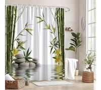 TYHKXAI Bamboo and Stone Shower Curtain Waterproof Polyester Fabric Bathroom Curtains Washable Bath Curtain with Hooks Decor(120x190cm/WxH)