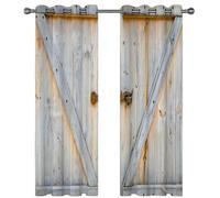 TYHKXAI Blackout Curtains 2 Panels Creative Wooden Door Prints Luxury Fashion Window Drape Curtain for Living Room Bedroom Decor WxH/2x150x225cm