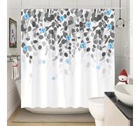 TYHKXAI Blue Rose and Gray Leaves Shower Curtain Waterproof Polyester Fabric Bathroom Curtains Washable Bath Curtain with Hooks(120x190cm/WxH)