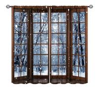 TYHKXAI Country Farmhouse 3D Window Nature Snowy Scenery Merry Christmas Print Blackout Window Treatments for Living Room Bedroom WxH/2x73x183cm Curtains for Bedroom Black Out