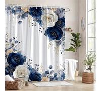 TYHKXAI Elegant Blue Peach Rose Lace Shower Curtain Waterproof Polyester Fabric Bathroom Curtains Washable Bath Curtain with Hooks(120x190cm/WxH)