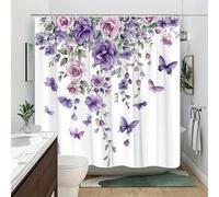TYHKXAI Elegant Lavender and Rose Butterfly Shower Curtain Waterproof Polyester Fabric Bathroom Curtains Washable Bath Curtain(120x190cm/WxH)