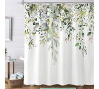 TYHKXAI Eucalyptus Plant Rustic Shower Curtain, Country Farm House Shower Curtains, Spring Botanical Leaves Bathroom Curtain with Hooks(100x170cm/WxH/Green4)