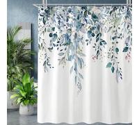 TYHKXAI Eucalyptus Plant Rustic Shower Curtain, Country Farm House Shower Curtains, Spring Botanical Leaves Bathroom Curtain with Hooks(120x160cm/WxH/Blue)