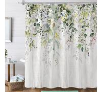 TYHKXAI Eucalyptus Plant Rustic Shower Curtain, Country Farm House Shower Curtains, Spring Botanical Leaves Bathroom Curtain with Hooks(210x170cm/WxH/Green1)