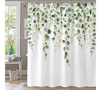TYHKXAI Eucalyptus Plant Rustic Shower Curtain, Country Farm House Shower Curtains, Spring Botanical Leaves Bathroom Curtain with Hooks(110x240cm/WxH/Green2)