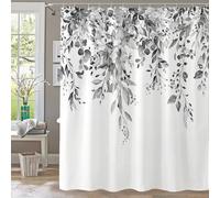 TYHKXAI Eucalyptus Plant Rustic Shower Curtain, Country Farm House Shower Curtains, Spring Botanical Leaves Bathroom Curtain with Hooks(190x180cm/WxH/Grey)