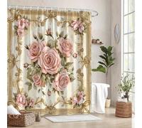 TYHKXAI Floral Shower Curtain Waterproof Polyester Fabric Pink Roses Bathroom Curtains Washable Bath Curtain with Hooks Bathtub(120x190cm/WxH)