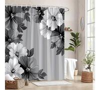 TYHKXAI Grey Hibiscus Shower Curtain Waterproof Polyester Fabric Bathroom Curtains Washable Bath Curtain with Hooks Bathtub Decor(120x190cm/WxH)