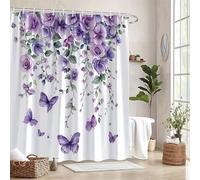 TYHKXAI Lilac Floral Shower Curtain Waterproof Polyester Fabric Bathroom Curtains Washable Bath Curtain with Hooks Bathtub Decor(120x190cm/WxH)