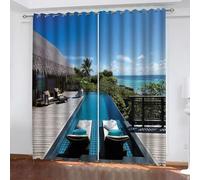 TYHKXAI Sea View Holiday 3D Cheap Curtains Print Window Blackout Curtains for Living Room Bedroom Size Kids Home Fashion Decor WxH/2x140x225cm