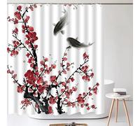 TYHKXAI Shower Curtains Japanese-style Flowers Plum Blossom Bathroom Curtain Fabric Waterproof Polyester Bath Curtain with Hooks 33x83in-85x210cm/WxH