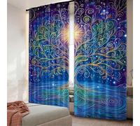 TYHKXAI Vintage Blackout Curtain Tree of Life With Floral Style Artwork Meditation Peace Design for Bedroom Bathroom Living Room WxH/2x130x215cm