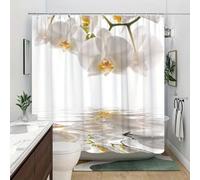 TYHKXAI White and Yellow Flowers Shower Curtain Waterproof Polyester Fabric Bathroom Curtains Washable Bath Curtain with Hooks(120x190cm/WxH)
