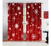 TYHKXAI White Snowflakes On Red Background Blackout Curtains, Christmas Holiday Decoration 2 Panels Window Curtains for Living Room WxH/2x100x215cm Curtains for Bedroom Aesthetic