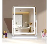TYhogar White Hollywood 3 Colour Modes Touch Control Table Mirror,Square Table Mirror with Lighting 360°Rotatable LED Cosmetic 40 x 47 cm