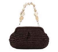 TYHOTULY Handwoven Straw Clutch Bag for Women Summer Vacation Evening Handbag Boho Resort Raffia Crochet Clutch Purse, Dark Brown, 12.2 x 8.3 x 0.5 inches