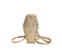 TYHOTULY Womens Novelty Coffin Shape Shoulder Bag Halloween Vintage Gothic Embroidery Rose Crossbody Bag Alt Emo Small Purse, Gold
