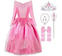 Tyidalin Girls Aurora Princess Costume Sleeping Beauty Dress Kids Fancy Cosplay Halloween Dress, Rose, 7-8 Years(Tag 150)