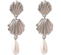 TYIM7 5.9 * 1.8cm Alloy Scallop Imitation Pearl Water Droplet Pendant Earrings .AT7