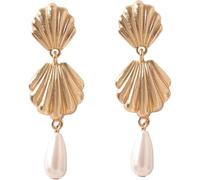 TYIM7 5.9 * 1.8cm Alloy Scallop Imitation Pearl Water Droplet Pendant Earrings .AT7