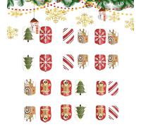Tyinerc Christmas false nails, fake nails - cute cartoon stick on nails, artificial false nails in the shape of a , snowflake, Christmas tree, full cover, matte,