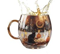 Tyinerc Halloween Glass Mug | Halloween Coffee Cup - Patterned Modern for Tea Hot Drink Cold Drink Milk