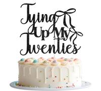 Tying Up My Twenties Cake Topper, Happy 30th Birthday, Bow She's Tying Her Twenties, Rip to My 20s, Bow 30th Birthday Party Decorations Black Glitter
