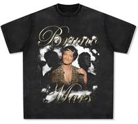 TYJFA Bruno-Mars-American-T-Shirt-Street-Fashion-Vintage-Print-Done-Old-Wash-Heavy-Loose-Short-Sleeve Black