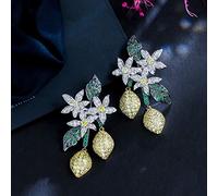 TYKHGFS Art Deco Cluster Leaf Long Dangling Drop White Green Cubic Zirconia Earrings For Women Prom Party