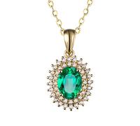 TYKHGFS Best Friend Necklaces For Women, Flower Shape 1.2CT Oval Lab Created Emerald With 0.3CT Cubic Zirconia 18K Gold/925 Sterling Silver Pendant Necklaces for Girls, Gift for Mother's