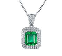 TYKHGFS Friendship Necklaces for Women, 2.4ct Lab Created Emerald Rectangle with 0.42ct Cubic Zirconia 18K Gold/925 Sterling Silver Pendant Necklaces for Girls, Gift for Mother's Day/Valentine's Day