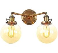 TYKHGFS Industrial Wall Lamp Bathtime Town Lamp 2 Lights Apply Metal Wall Adjustable Double Head Vintage Lamp with Glass Globe and Edison E27 Switch for Ba? O, Sa Wall Lamp