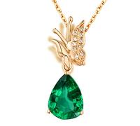 TYKHGFS Pendant Necklace for Women, 18K Yellow Gold Butterfly with 0.7ct/1.05ct Pear Shape Lab Created Emerald Pendant and 0.02ct Moissanite