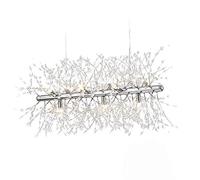 TYKHGFS Rectangle Chandelier Firework Light Industrial Iron Crystal Pendant Lighting Adjustable Hanging Ceiling Light Fixture for Dining Room Living Room,Silvery White.,9 Lights
