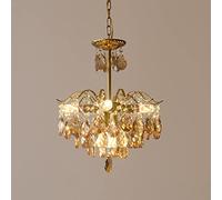 TYKHGFS Vintage Crystal Raindrop Chandelier Pendant Light, LED Modern Crystal Luxury Ceiling Light E14 Crystal Pendant Light Fixture for Dining Room, Bathroom, Bedroom, Living Room Amber-6 L