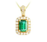TYKHGFS Women Necklace, 18K Yellow Gold Pendant Necklace with 0.6ct/1.1ct/1.81ct Rectangle Lab Created Emerald and Moissanite