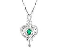 TYKHGFS Women Necklace, Heart with 1ct Lab Created Emerald and Cubic Zirconia 18K Gold/925 Sterling Silver Pendant Necklaces for Women Girls, Gift for Mother's Day/Valentine's Day, White Gold