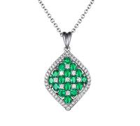 TYKHGFS Women Necklace, Rhombus Shape 3cttw Oval Lab Created Emerald with 0.57CT Cubic Zirconia 18K Gold/925 Sterling Silver Pendant Necklaces for Women Girls, Gift for Mother's Day/Valentine's Day