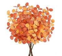 TYL&TYS 5 Bunches Autumn Artificial Eucalyptus Stems, Autumn Leaves Decorations, Orange Long Stem Faux Eucalyptus Leaves for Home, Fall Decorations & Wedding Centerpieces, Halloween Thanksgiving Decor