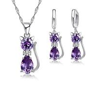 TYLDBNF Accessories 925 Sterling Silver Clear Cubic Zirconia Cat Pendant Necklace Earrings Hot Crystal Jewelry For n