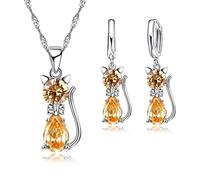 TYLDBNF Accessories 925 Sterling Silver Clear Cubic Zirconia Cat Pendant Necklace Earrings Hot Crystal Jewelry For n