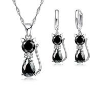 TYLDBNF Accessories 925 Sterling Silver Clear Cubic Zirconia Cat Pendant Necklace Earrings Hot Crystal Jewelry For n