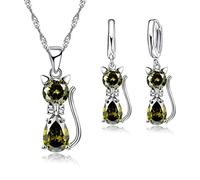 TYLDBNF Accessories 925 Sterling Silver Clear Cubic Zirconia Cat Pendant Necklace Earrings Hot Crystal Jewelry For n