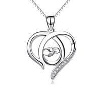 TYLDBNF Accessories S925 Sterling Silver Necklace for Women Clavicle Chain Simple Big Hands Holding Small Hands Heart Hollow Women's Pendant Neck Mother's Day Laces