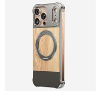 TYLYJSU Aluminum Alloy Case for iPhone17 Pro Max/17 Air/17 Pro/17, Magnetic Four Corner Shockproof Wood Grain Borderless Bracket Case Wireless Charging,Metallic,17 Pro