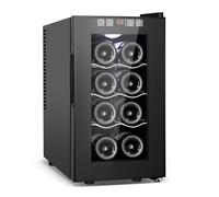 Tylza 8 Bottle Wine Fridge, Wine Cellar with Low-E Tempered Glass Door, LED Touchscreen, Lock, Frost Free, No Vibration, Wine Cooler Refrigerator for Red, White, Champagne or Sparkling Wine, Black