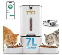 TYM Dual Automatic Cat Feeder for 2 Cats, 7L WiFi Cat Food Dispenser with Smart App Control, Programmable Feeding Schedule for Multiple Pets, Stainless Steel Double Bowls, Detachable for Easy Clean