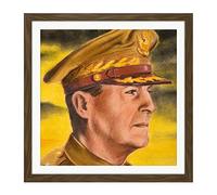 Tymim Faces WWII War Us General Macarthur Square Wooden Framed Wall Art Print Picture 16X16 Inch