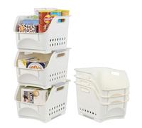 Tyminin 3 Packs Plastic Stacking Storage Baskets, Kitchen Vegetable and Fruit Rack Bin, White